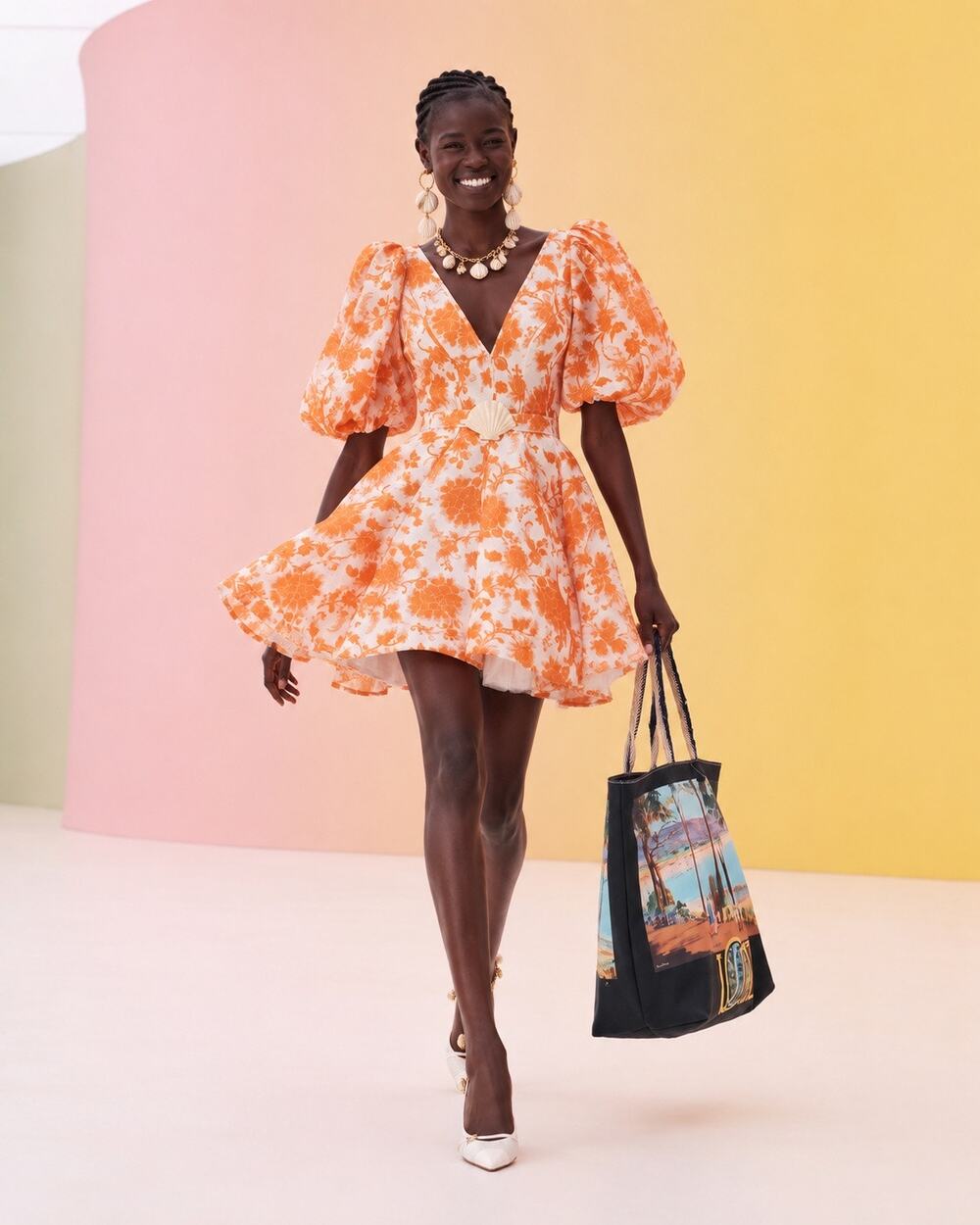 Zimmermann Postcard Puff Sleeve Mini in Orange Tonal Flora Zimm 2(US6)